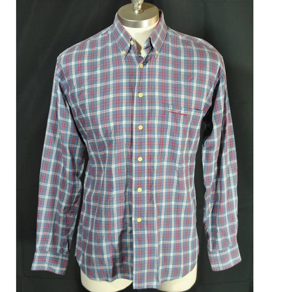 Vintage Thomas Burberry Plaid Red Gray Button Up Shirt - M